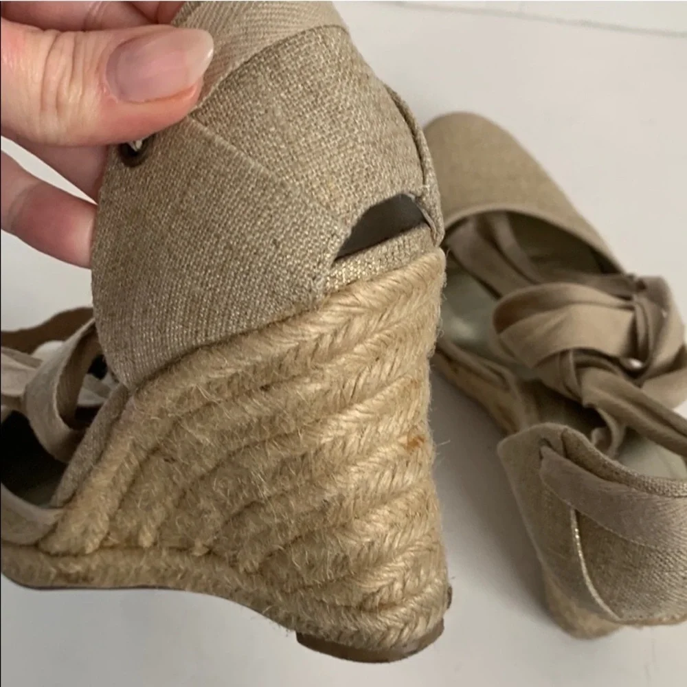 Nine West Golano Ankle Wrap Espadrille Wedge Sandals Metallic Gold